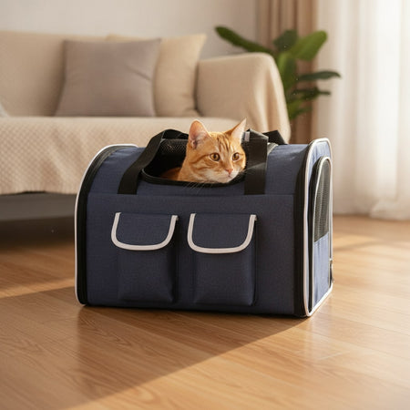 Sac à dos transport chats souple à passepoil blanc — photo 2