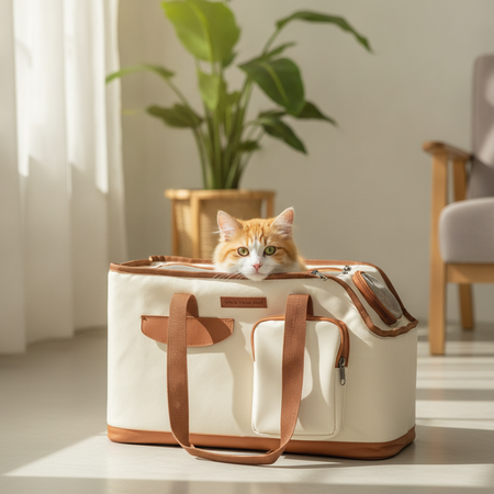 Sac de transport petit chat souple en toile beige — photo 2